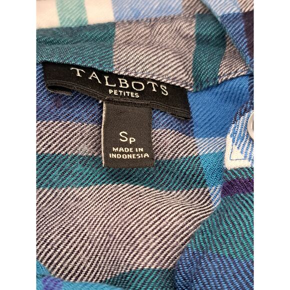 Talbots Blue Plaid Light Flannel Button Down Top Small P - Picture 8 of 8